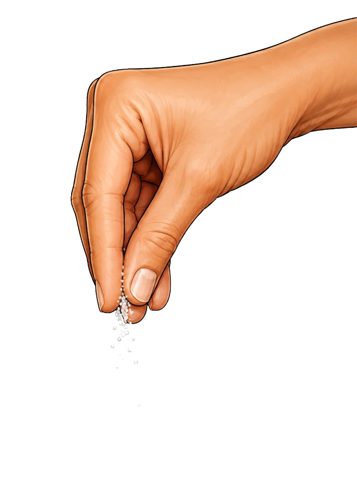 Safe Salt — a hand pinching salt with grains cascading